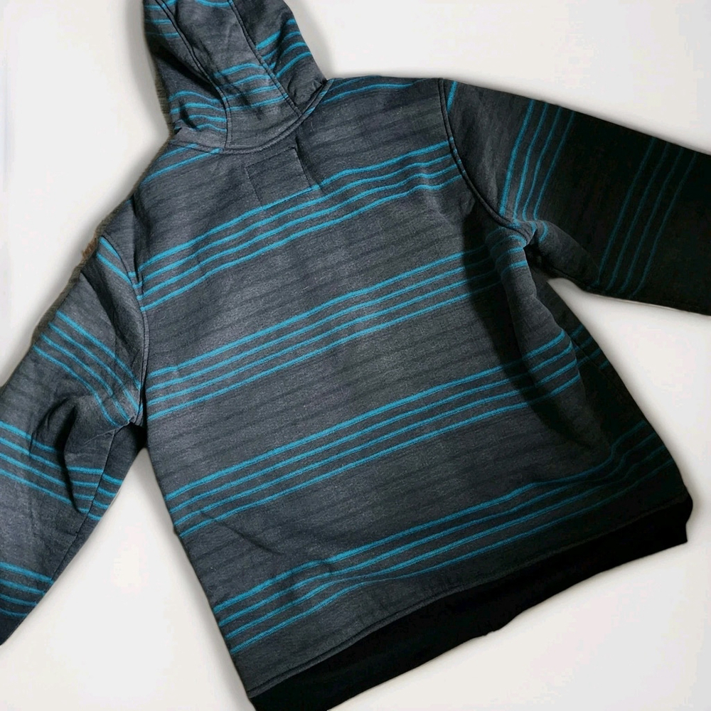 No Fear Sweatshirt Mens XL Gray & Blue Striped Full Zip Fleece Lined Hoodie Y2K - Picture 10 of 15